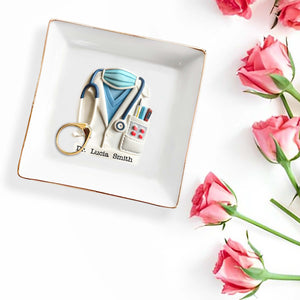 Perfect Gift For Healthcare Professionals, Stethoscope and Medical Coat - Personalized Custom Jewelry Dish, Square Ceramic Dish - DOC003_SCRD