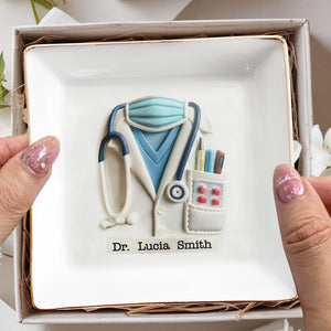 Perfect Gift For Healthcare Professionals, Stethoscope and Medical Coat - Personalized Custom Jewelry Dish, Square Ceramic Dish - DOC003_SCRD