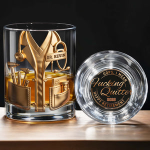 Oops I Mean Effing Quitter Happy Retirement Physician Lab Coat - Personalized Whiskey Glass - DOC140_PRIWI