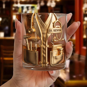 Oops I Mean Effing Quitter Happy Retirement Physician Lab Coat - Personalized Whiskey Glass - DOC140_PRIWI