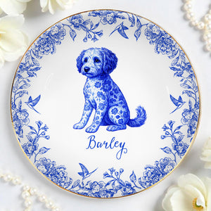 Celebrate Your Furry Friend With Elegant Floral Dog Design - Personalized Custom Jewelry Dish, Ceramic Dish, Round Shape - DOG049_RCRF