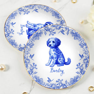Celebrate Your Furry Friend With Elegant Floral Dog Design - Personalized Custom Jewelry Dish, Ceramic Dish, Round Shape - DOG049_RCRF