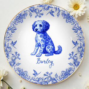 Celebrate Your Furry Friend With Elegant Floral Dog Design - Personalized Custom Jewelry Dish, Ceramic Dish, Round Shape - DOG049_RCRF