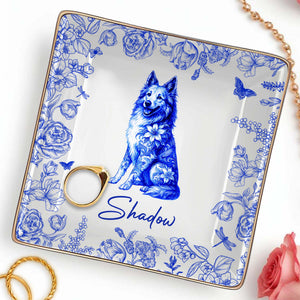 Beautiful Flowers And Pet Love - Personalized Custom Jewelry Dish, Ceramic Dish, Square Shape - DOG050_SCRF