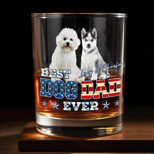 Best Dog Dad Ever With American Flag Dogs - Personalized Custom Whiskey Glass - DOG133_RWG