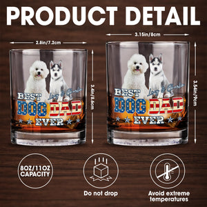 Best Dog Dad Ever With American Flag Dogs - Personalized Custom Whiskey Glass - DOG133_RWG