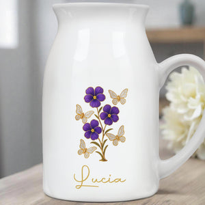 Elegant Flowers And Fluttering Butterflies Design - Personalized Ceramic Flower Vase