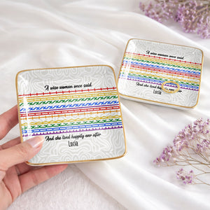 A Wise Woman Once Said And She Lived Happily Ever After Colorful Pattern - Personalized Custom Jewelry Dish, Ceramic Dish, Square Shape - DTG039_SCRF