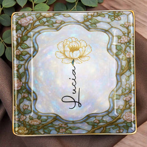 Capture The Essence Of Elegance, Flowers - Personalized Custom Jewelry Dish, Ceramic Dish, Square Shape - DTG045_SCRF