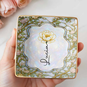 Capture The Essence Of Elegance, Flowers - Personalized Custom Jewelry Dish, Ceramic Dish, Square Shape - DTG045_SCRF