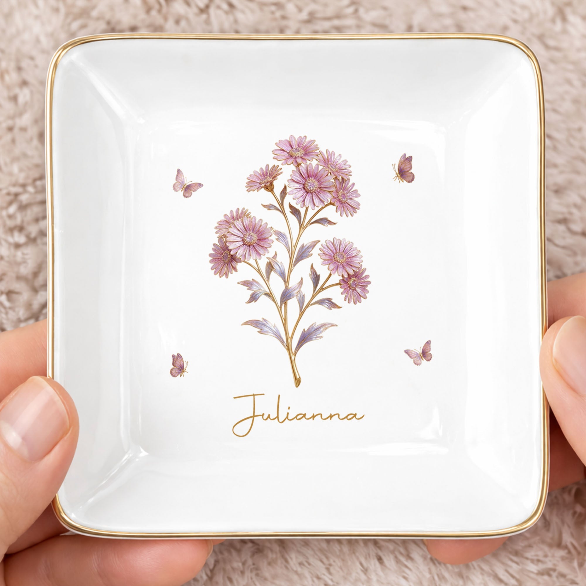 Celebrate Beauty And Elegance With Flowers And Butterflies - Personalized Custom Jewelry Dish, Square Ceramic Dish - DTG074_SCRD