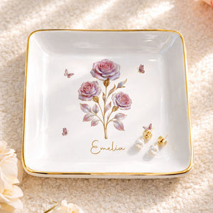 Celebrate Beauty And Elegance With Flowers And Butterflies - Personalized Custom Jewelry Dish, Square Ceramic Dish - DTG074_SCRD