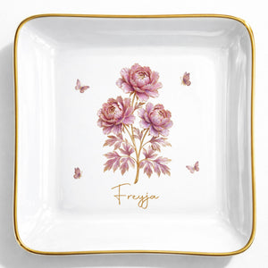 Celebrate Beauty And Elegance With Flowers And Butterflies - Personalized Custom Jewelry Dish, Square Ceramic Dish - DTG074_SCRD