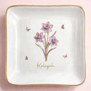 Celebrate Beauty And Elegance With Flowers And Butterflies - Personalized Custom Jewelry Dish, Square Ceramic Dish - DTG074_SCRD