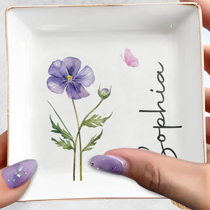 Celebrate Your Special Moments With Elegant Flower And Butterfly - Personalized Custom Jewelry Dish, Square Ceramic Dish - DTG075_SCRD