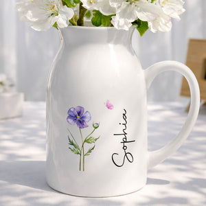 Adorn Your Home With Charm, Elegant Flowers and Butterflies Vase - Personalized Ceramic Flower Vase