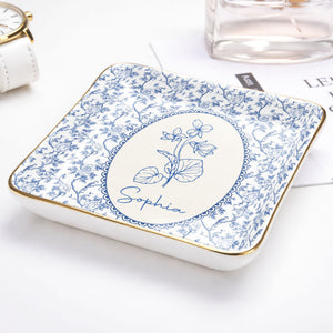 A Beautiful Bloom For A Special Soul Birth Month Flower Design - Personalized Custom Jewelry Dish, Ceramic Dish, Square Shape - DTG086_SCRF