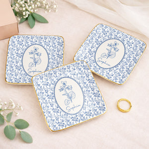 A Beautiful Bloom For A Special Soul Birth Month Flower Design - Personalized Custom Jewelry Dish, Ceramic Dish, Square Shape - DTG086_SCRF