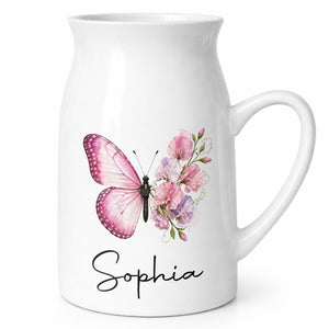 A Beautiful Butterfly And Its Blooming Flowers Custom Floral - Personalized Ceramic Flower Vase