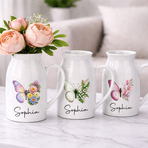 A Beautiful Butterfly And Its Blooming Flowers Custom Floral - Personalized Ceramic Flower Vase