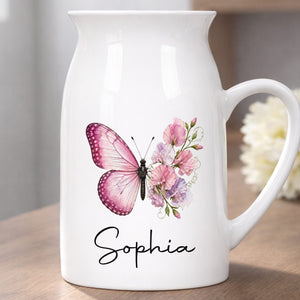 A Beautiful Butterfly And Its Blooming Flowers Custom Floral - Personalized Ceramic Flower Vase