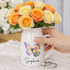 A Beautiful Butterfly And Its Blooming Flowers Custom Floral - Personalized Ceramic Flower Vase
