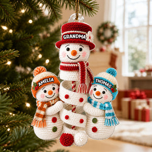 Cute Snowman Grandma & Grandkids Personalized Acrylic Ornament 8