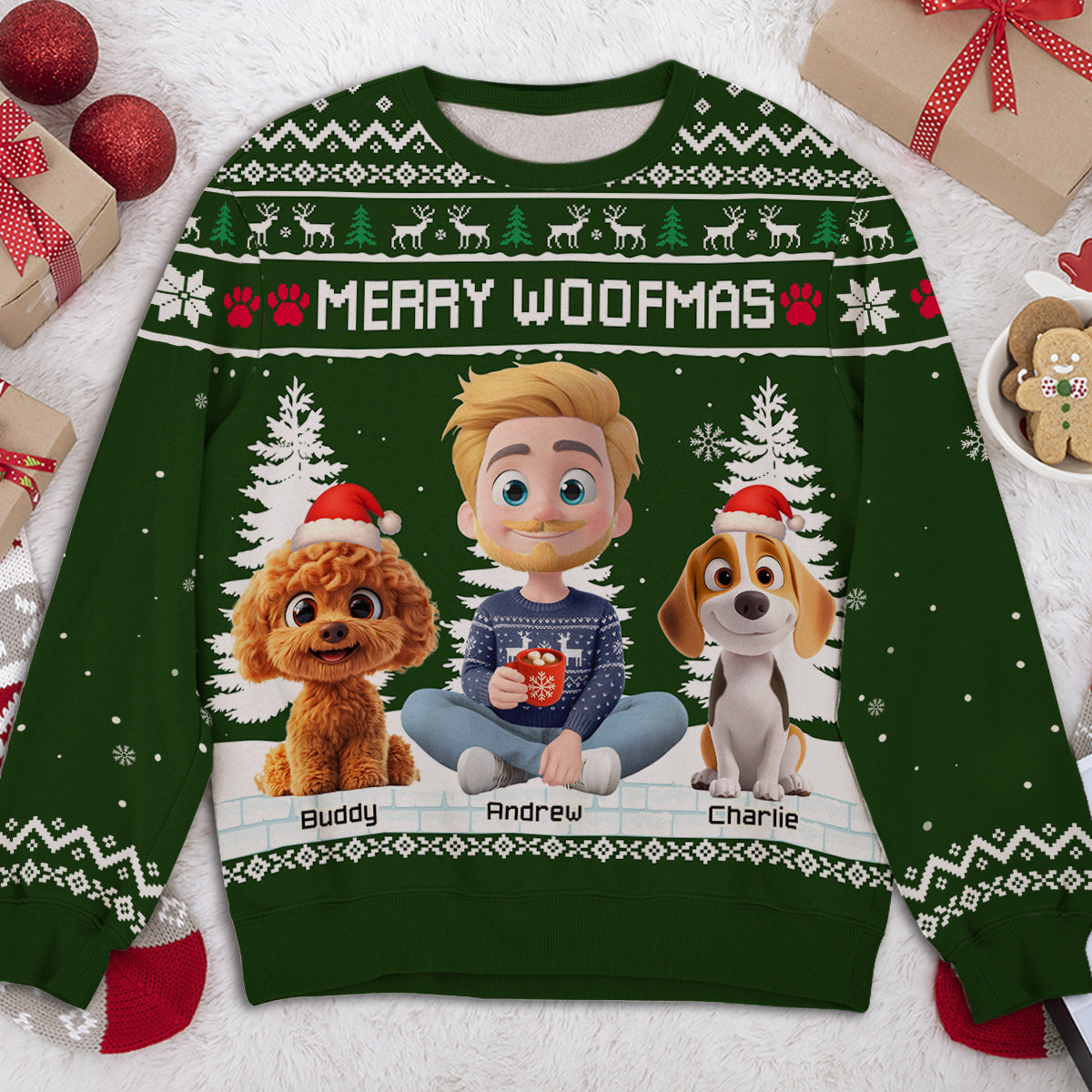 Merry Woofmas To My Mom Dad Cartoon - Personalized All-Over-Print Sweatshirt