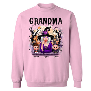 Halloween Orange Purple Dripping Grandma Grandkids Personalized Shirt - Sweatshirt Light Pink