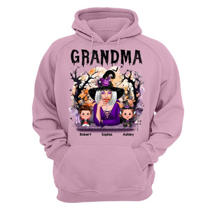 Halloween Orange Purple Dripping Grandma Grandkids Personalized Shirt - Hoodie Light Pink
