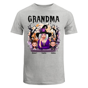 Halloween Orange Purple Dripping Grandma Grandkids Personalized Shirt - Classic Tee Ash