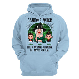 Green Retro Grandma Witch Personalized Hoodie - Light Blue