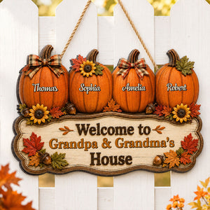 Cozy warm fall little pumpkins personalized wood sign for grandparents