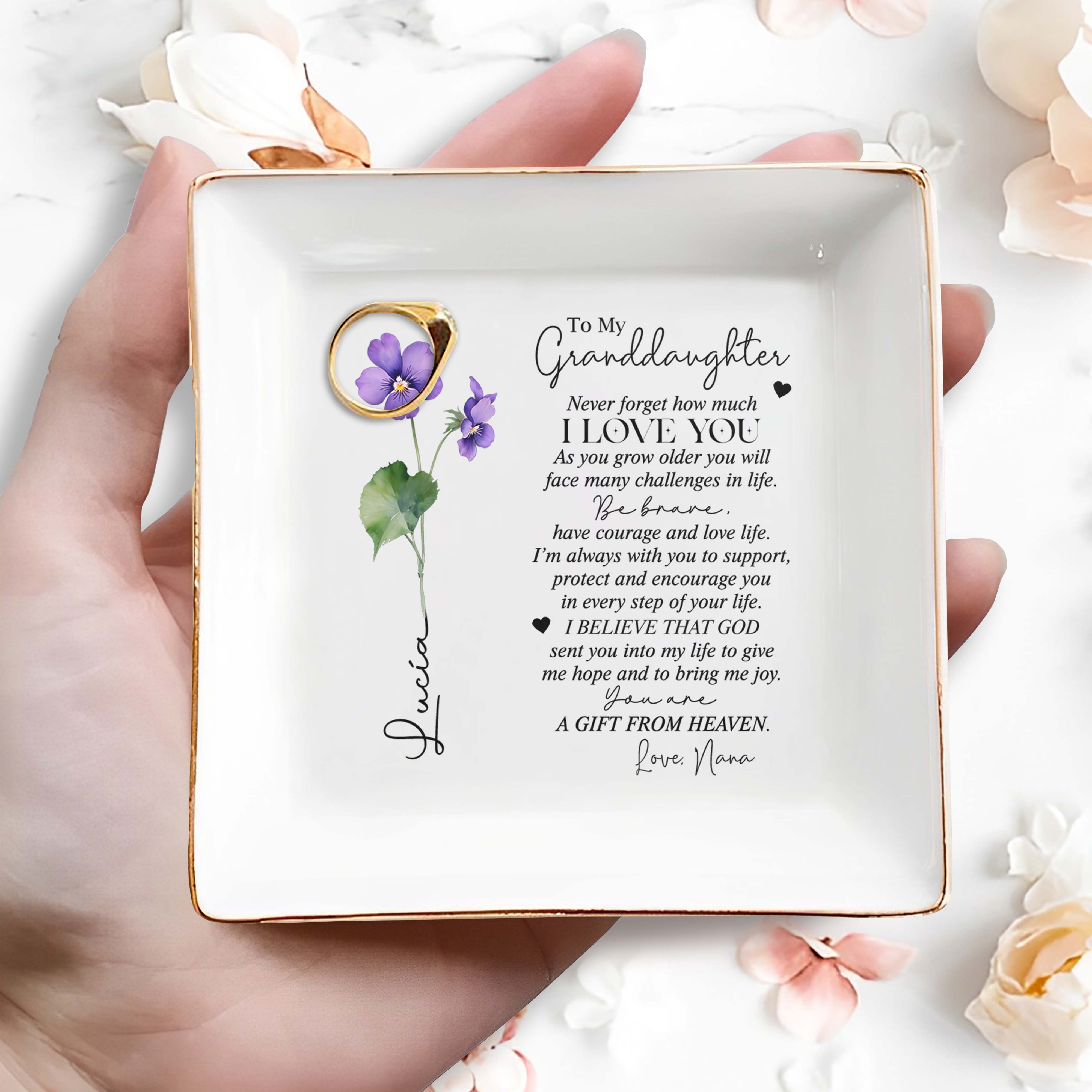 To My Granddaughter A Gift From Heaven - Personalized Custom Jewelry Dish - FAM053_SCRD