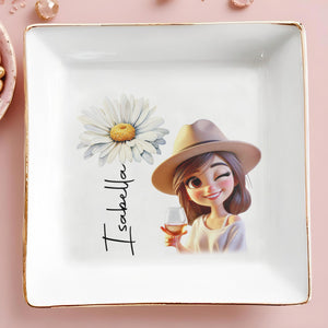 Enjoy The Little Moments Daisy And Wine Design - Personalized Custom Jewelry Dish - FAM060_SCRD