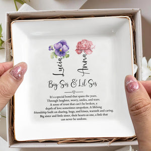 Big Sis & Lil Sis Special Bond With Flowers Design - Personalized Custom Jewelry Dish - FAM134_SCRD