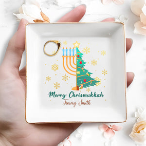 Merry Chrismukkah Christmas Tree And Menorah Design - Personalized Custom Jewelry Dish - FAM142_SCRD