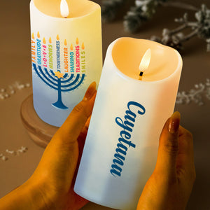 Family Gratitude And Love Menorah Design - Personalized Custom LED Candle - FAM154_LECA