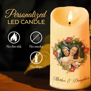 No Matter Where We Go, Always Have Each Other Floral Wreath Design - Personalized Custom LED Candle - FAM184_LECA