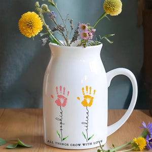 All Things Grow With Love, Handprints and Flowers - Personalized Ceramic Flower Vase
