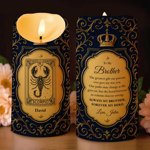 To My Brother, The Greatest Gift, Zodiac Sign And Crown Design - Personalized Custom LED Candle - FAM665_LECA