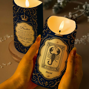 To My Brother, The Greatest Gift, Zodiac Sign And Crown Design - Personalized Custom LED Candle - FAM665_LECA