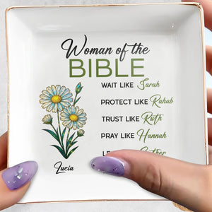 Woman of The Bible, Wait, Protect, Trust, Pray, Lead, Rejoice, Flowers - Personalized Custom Jewelry Dish, Square Ceramic Dish - FAM745_SCRD