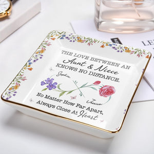 The Love Between An Aunt & Niece, Roses and Violets Design - Personalized Custom Jewelry Dish, Ceramic Dish, Square Shape - FAM752_SCRF