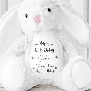 Happy 1st Birthday, Lots Of Love, Stuffed Bunny With Stars - Personalized Stuffed Bunny - FAM771_BUN