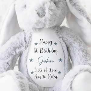 Happy 1st Birthday, Lots Of Love, Stuffed Bunny With Stars - Personalized Stuffed Bunny - FAM771_BUN
