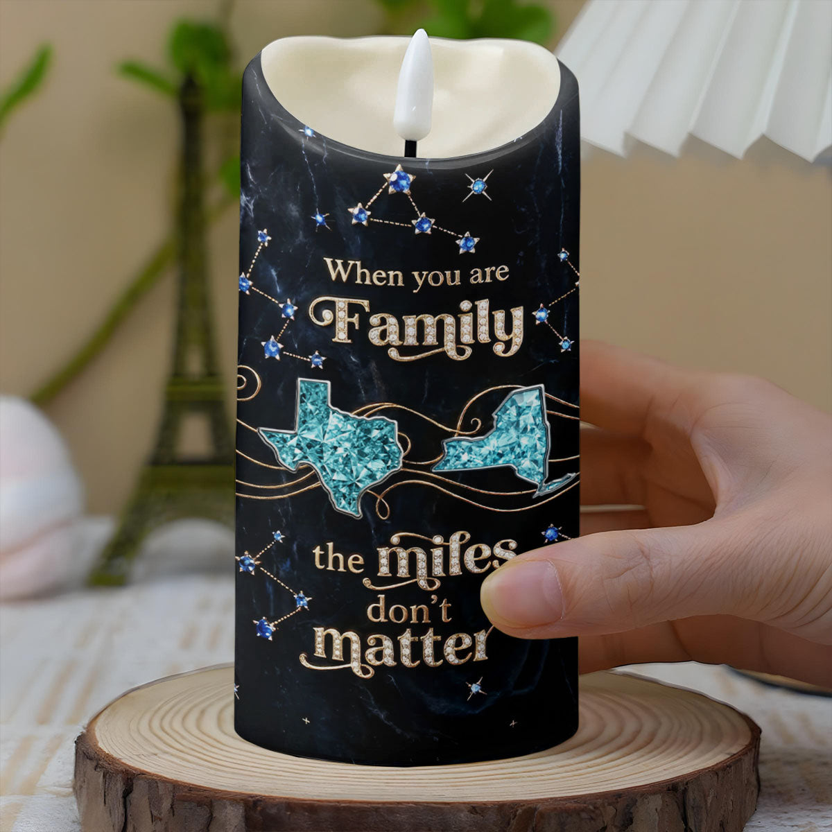 When You Are Family, The Miles Don't Matter, Stars - Personalized Custom LED Candle - FAM772_LECA