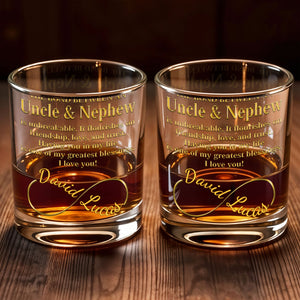The Bond Between An Uncle And Nephew Infinity Ring Golden Text - Personalized Custom Whiskey Glass - FAM831_RWG