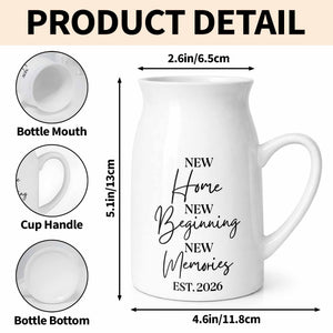 New Home New Beginning New Memories Est. Custom Ceramic Flower Vase - Personalized Ceramic Flower Vase