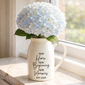 New Home New Beginning New Memories Est. Custom Ceramic Flower Vase - Personalized Ceramic Flower Vase